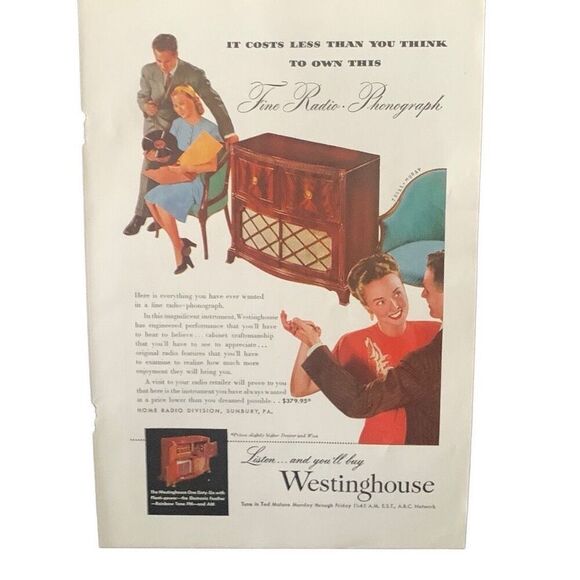 Vintage 1947 Westinghouse Radio Phonograph Ad Advertisement - Picture 4 of 4